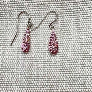 Silver and Pink Pave Swarovski Crystals Dainty Hook Earrings
